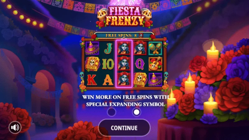 Fiesta Frenzy - menu principal e configurações de aposta
